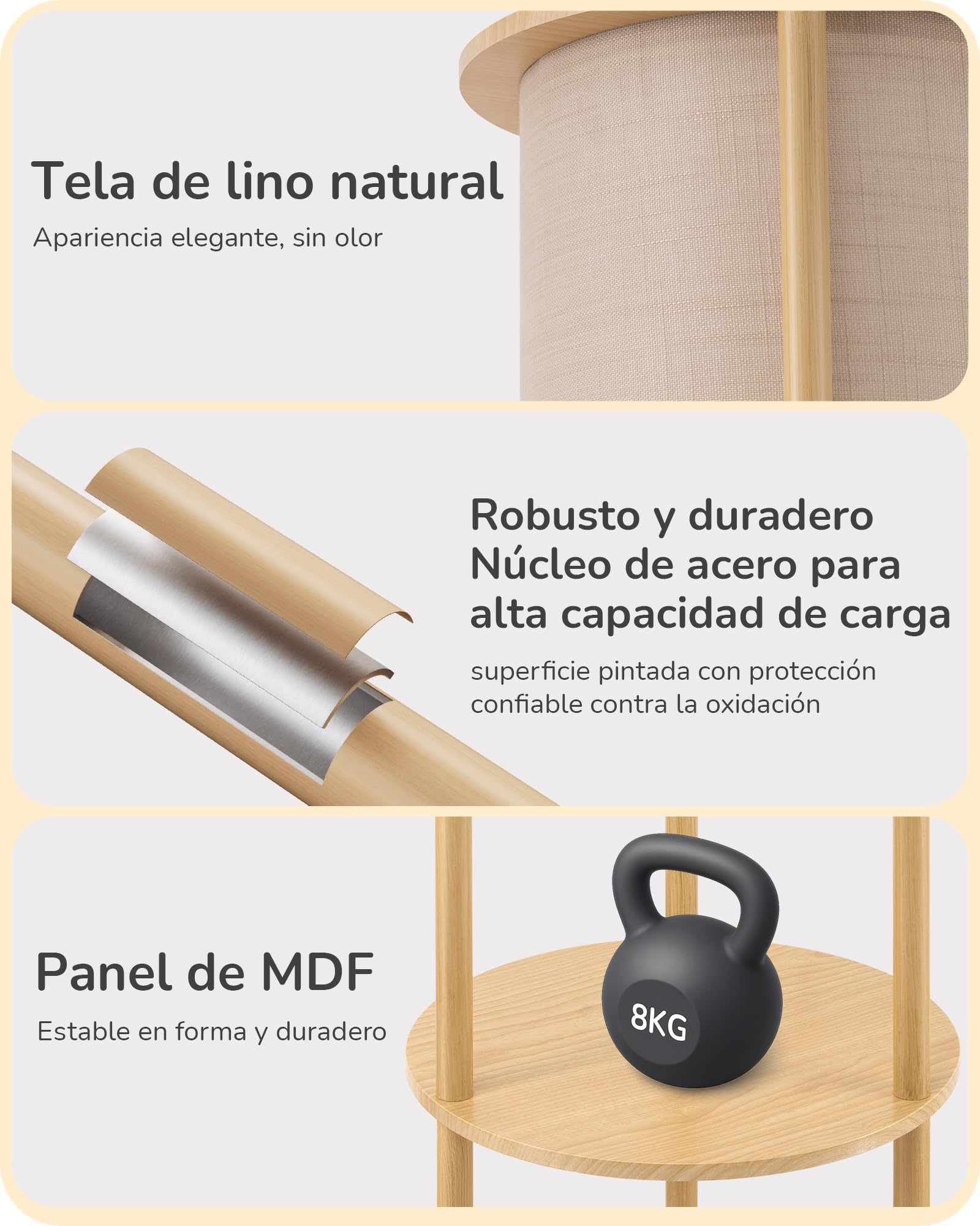 EDISHINE Lámpara de Pie Retro para Salón, Pantalla de Algodón-Lino y Estructura Metálica, Bombilla LED 2700K Incluida, Lámpara E27 para Habitación Infantil, Dormitorio y Rincón de Lectura, Blanco