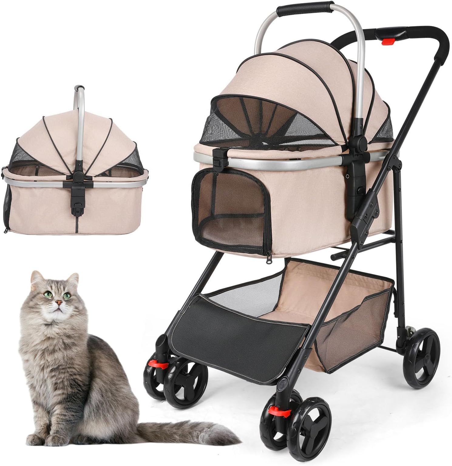 Rultyn Pet Dog Stroller, 3 in 1 Multifunction Pet Travel