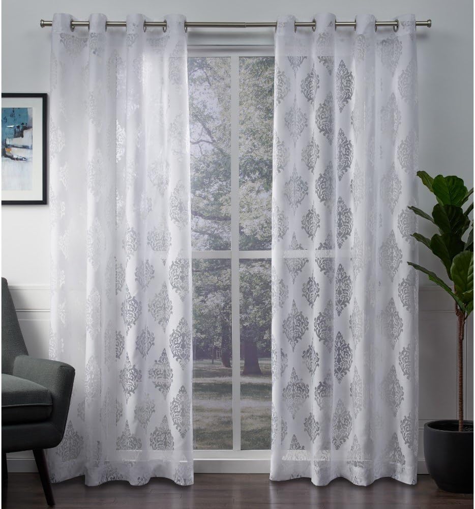 Exclusive Home Curtains Birmingham Medallion Sheer Burnout Window Curtain Panel Pair with Grommet Top, 52x96, Winter White, 2 Piece