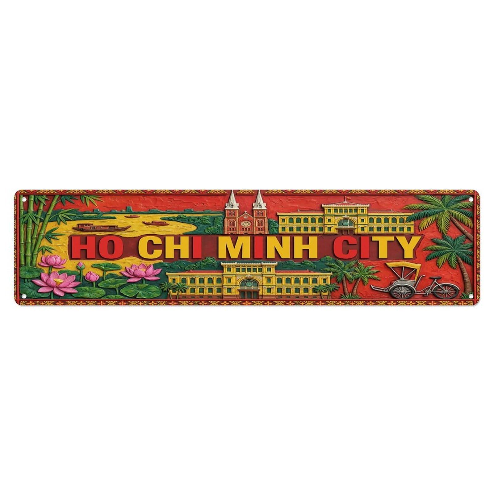 Gead 4X16inch Style Vintage Ho Chi Minh City Vietnam Flag Pattern Metal Tin Sign