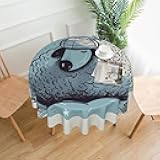 DJUETRUI Sleep Well Hand Drawn Printed Round Tablecloth,Dust-Proof Wrinkle Resistant Table Cover Washable Polyester Table Cloth for Kitchen Dining Room Farmhouse Picnic Indoor Outdoor(Round 60 Inch)