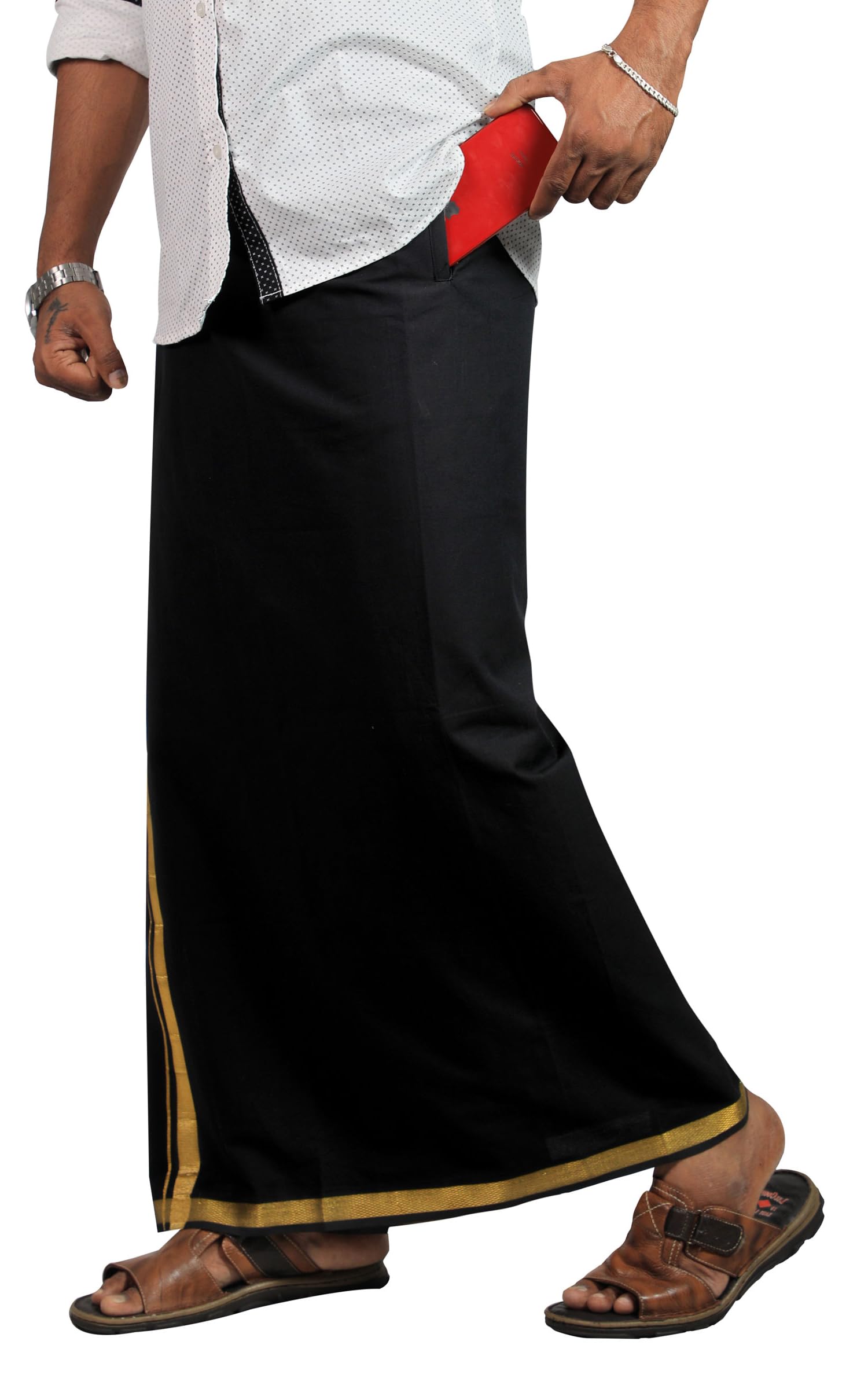 prakasam cotton Mens Red Colour Jari Cotton flexi Size Welcro pocket Dhoti (JARI-RED)-picture-29