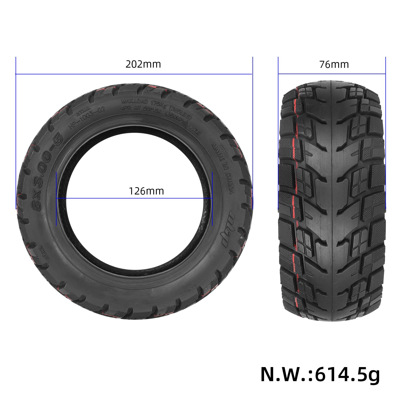 8x3,00-5 pneumatici sottovuoto fuoristrada per scooter elettrico Kaabo Mantis 8, 200x85 pneumatici tubeless, pneumatici tubeless da 8 pollici più larghi e spessi, ruote di ricambio antiscivolo