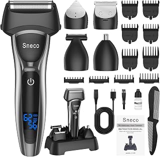 Electric Razor for Men, Waterproof Foil Shaver with Beard Trimmer and Body Groomer, Rechargeable with Charging Stand