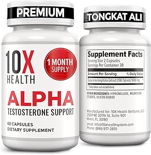 10X Health Alpha Testosterone Supplement for Men - 60 Capsules Mens Testosterone Supplement with Tongkat Ali 1000mg - Strength, Vitality & Muscle Growth Supplements for Men