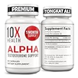 10X Health Alpha Testosterone Supplement for Men - 60 Capsules Mens Testosterone Supplement with Tongkat Ali 1000mg - Strength, Vitality & Muscle Growth Supplements for Men