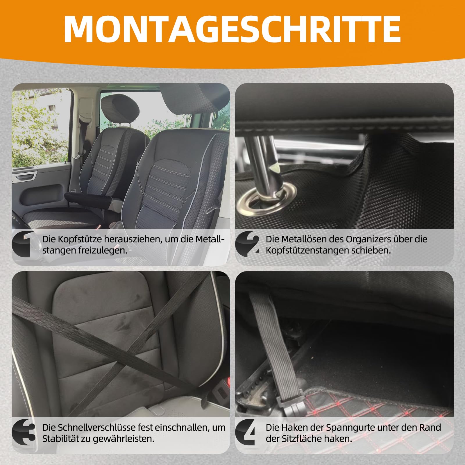 Organizer-Tasche für einen Autositz, Aufbewahrungstasche mit mehreren Fächern, passend für Volkswagen T5, T6 und T6.1, wasserdicht und feuchtigkeitsbeständig, ideal für Camping und Reisen