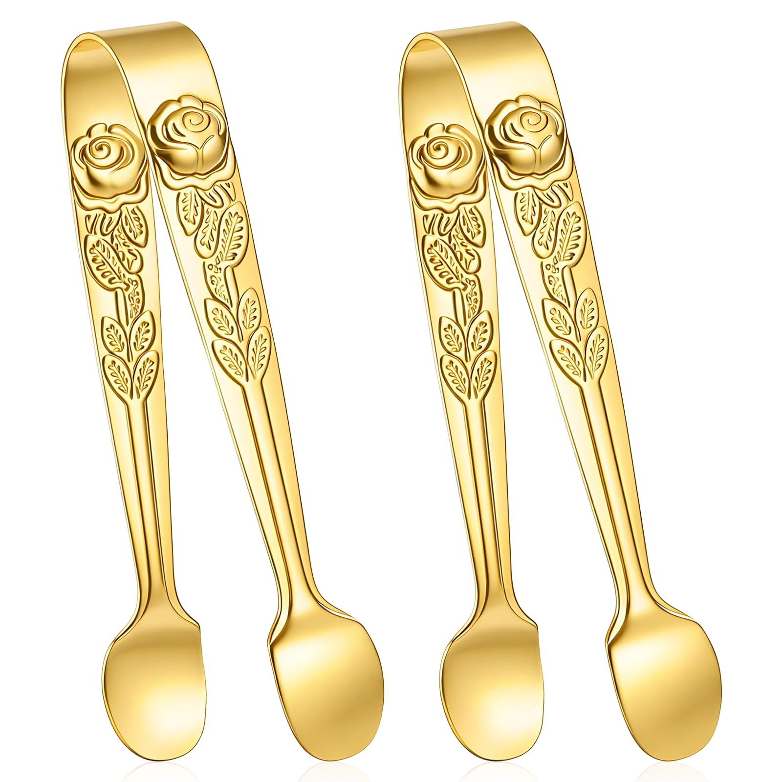 2 pinzas de hielo de 4 pulgadas, mini pinzas de acero inoxidable dorado para azúcar, mini pinzas doradas para aperitivos, cubos de azúcar, bar, postres, cafetería
