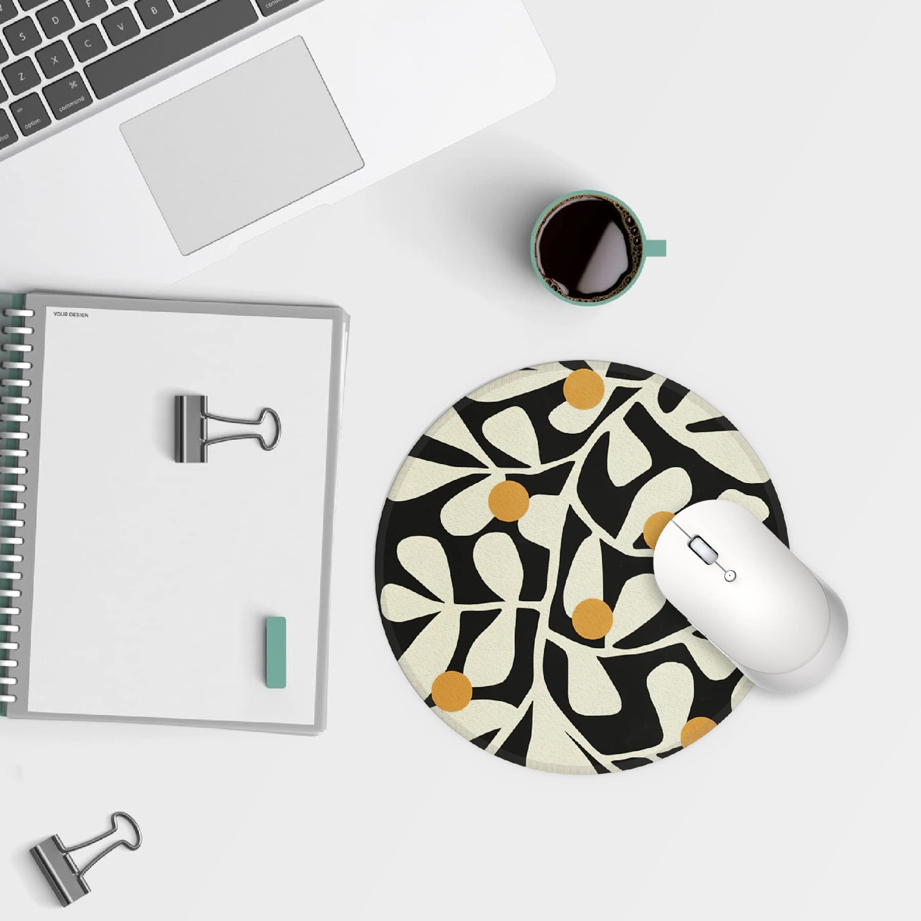 Abstract Matisse Art Groovy Botanical Floral Small Mouse Pad 7.9x7.9 Inches,Washable Round Cloth Mousepad for Office Laptop Computer,Non-Slip Rubber Base Mouse Pads for Wireless Mouse