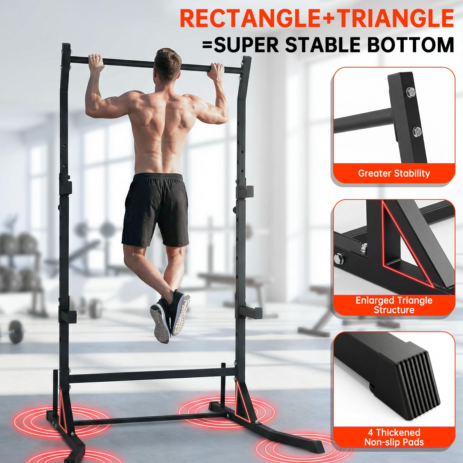 Power Cage Squat Rack Belastbar, Kraftturm Multifunktionales Power Rack für Home Gym Dip Stange, Verstellbarem J-Haken & Sicherheitsstangen für Klimmzüge mit Langhantel