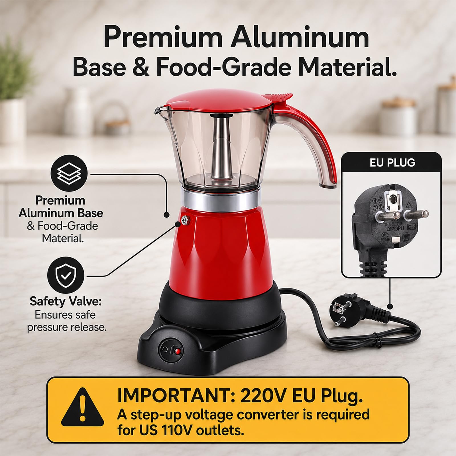 Palmcee Cafetera eléctrica de 6 tazas, 480 W, aluminio, Moka Elettrika