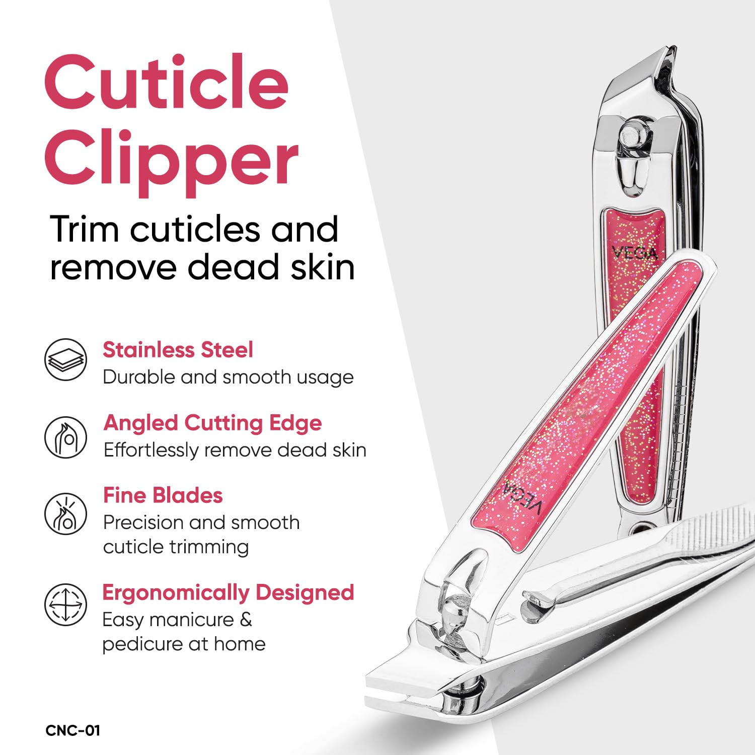 Vega Cuticle Trimmer for Women & Men | Cuticle Remover for Manicure & Pedicure with Nail Filer & Nail Pick | Sharp Precision Blades, Anti-Slip Grip, Salon Quality Nail Care Tool | (CNC-01) - Image 2 thumbnail