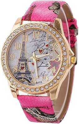 Wholesale PU Leather Strap Watch Mother Day Gift Bling Rhinestone Accented Eiffel Tower Ladies Women Watches