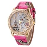 CdyBox Wholesale PU Leather Strap Watch Mother Day Gift Bling Rhinestone Accented Eiffel Tower Ladies Women Watches