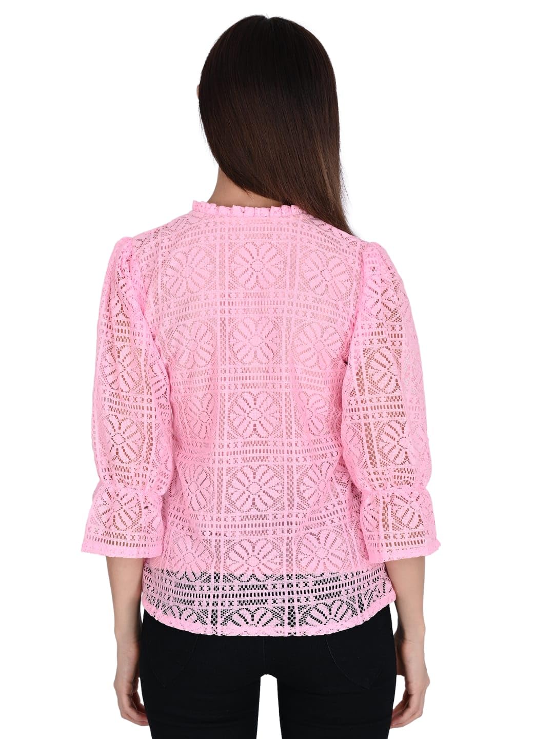 ORIEX THE ORIGINAL FASHION ORX-Girls tie up Neck Long Bishop Sleeves Knitted net top-141 (in, Age, 13 Years, 14 Years, Regular, Pink) - Image 2 thumbnail