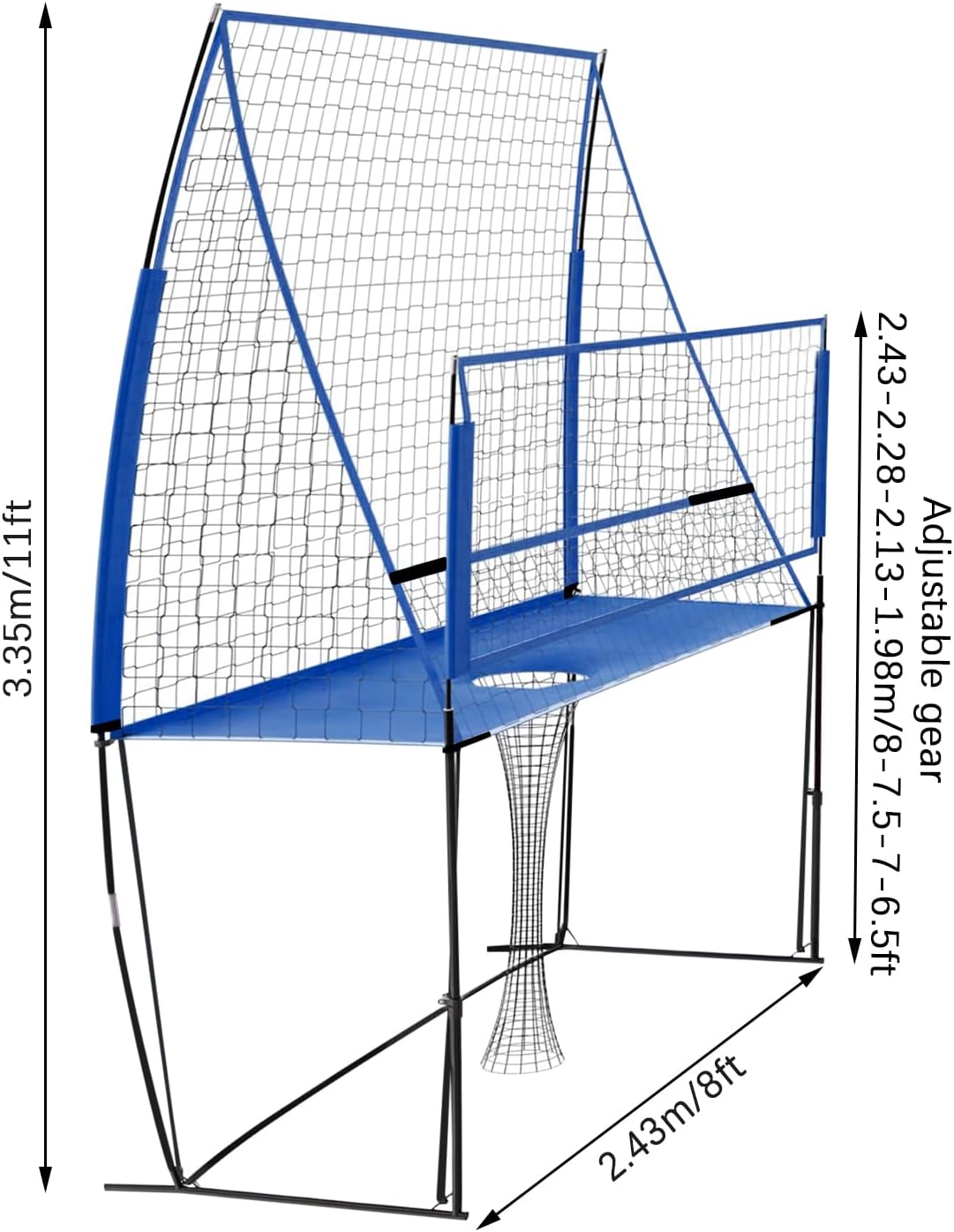 Volleyball Training Net, Adjustable Height Practice Net with Carrying Bag, Blue Volleyball Trainer Equipment Nets for Home, Gymnasium, School, Playground