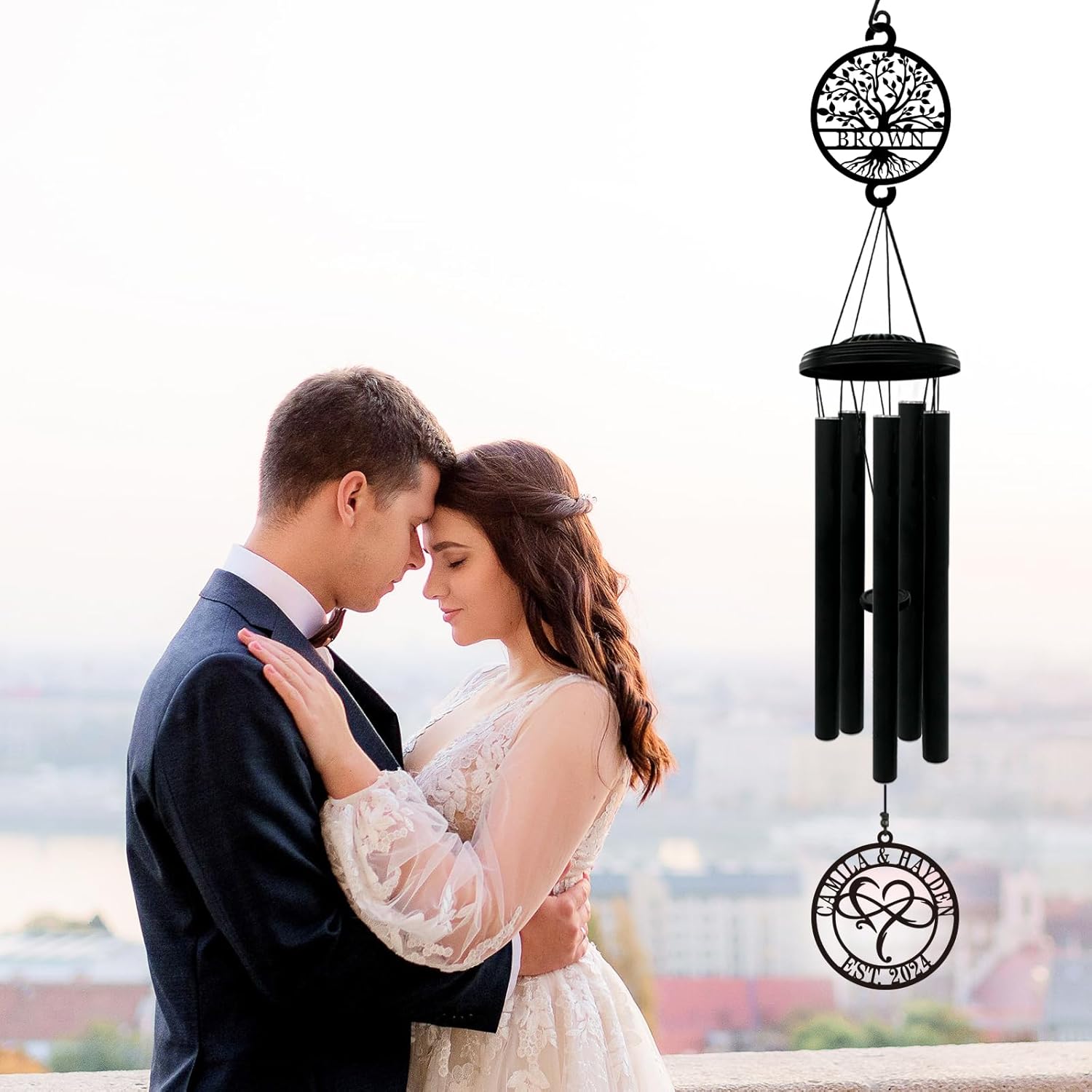 Personalized Tree of Life Wedding Wind Chimes Custom Wedding Gift for Couple Mr Mrs Bridal Shower Engagement Anniversary Housewarming Gift Outdoor Garden Patio Decor (Infinity Heart)