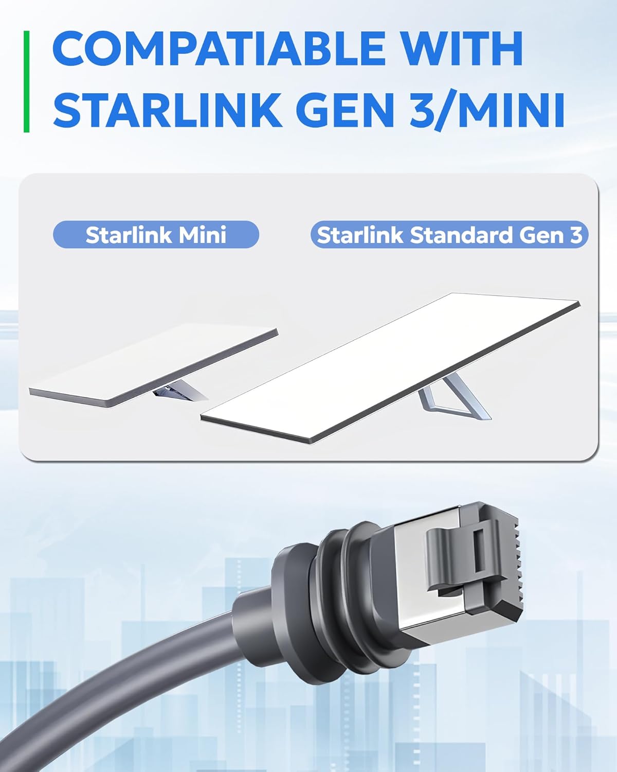 Starlink Ethernet Adapter Gen 3/Mini, Starlink Mini Cable Extension to RJ45 Female Connector Waterproof Compatible with Starlink Dish/V3 Router, Plug-and-Play