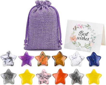 Set of 12 lucky stones gemstones with fabric bag card