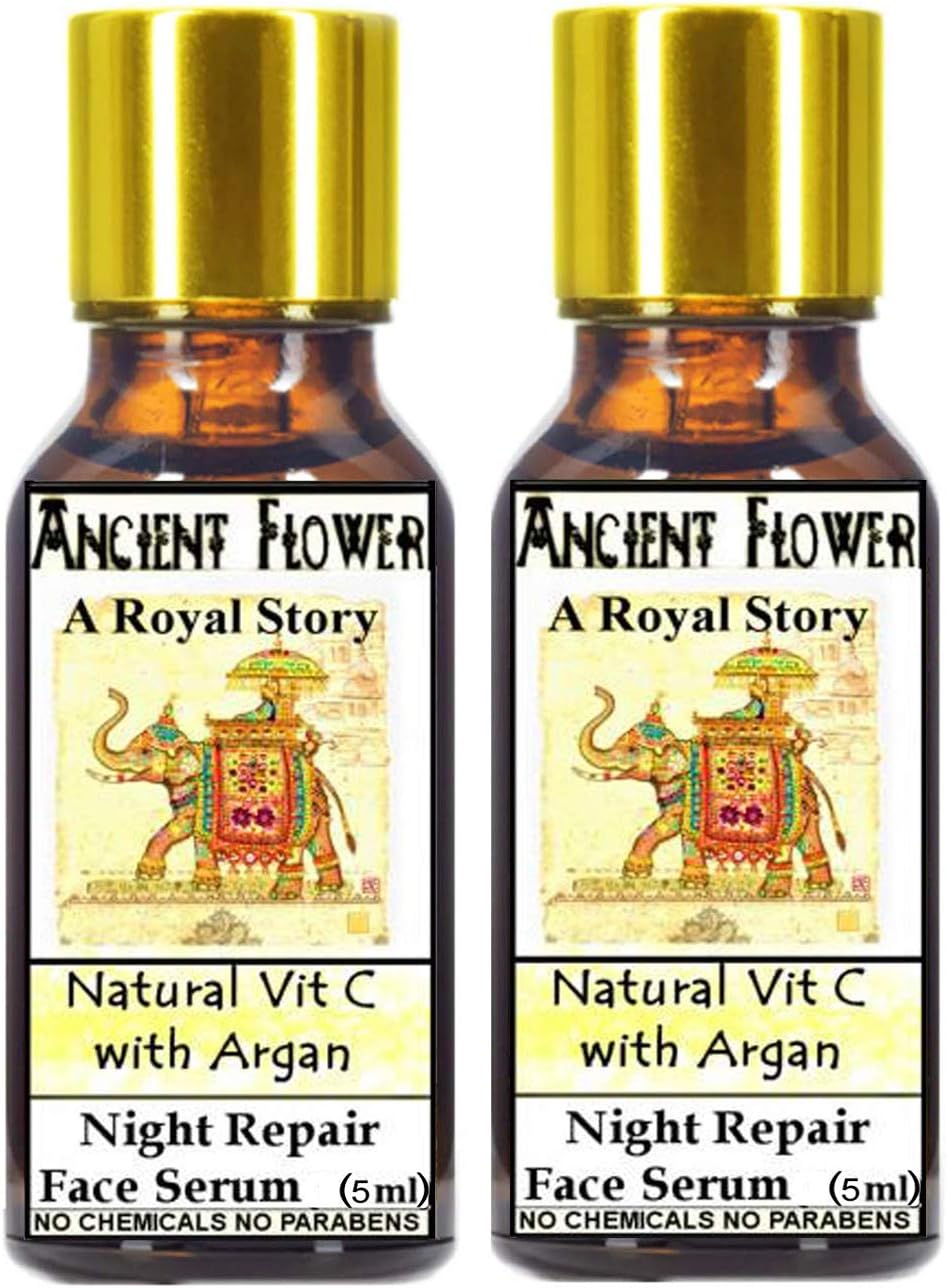 Ancient Flower - A Royal Story Natural Vitamin C with Argan Night Repair Face Serum (5 ml) Pack of 2