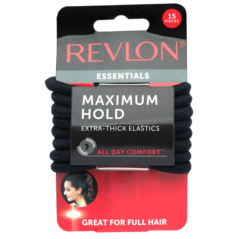 Revlon Extra Thick Black Hair Elastics, 15 Count - Strong No-Damage Hold for Thick Full Hair Ponytails