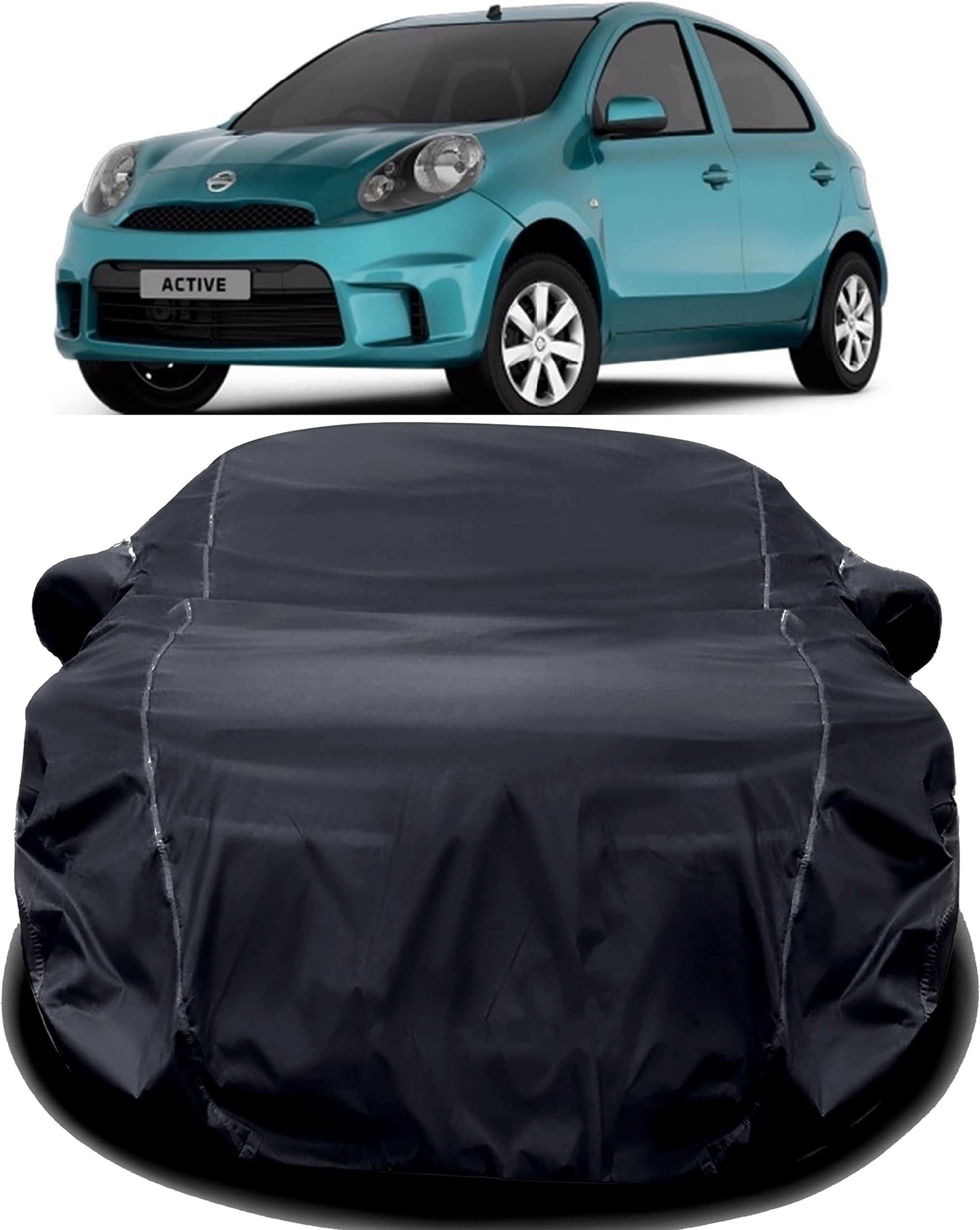 SMIKERS® Prime Quality 190T Imported Fabric Car Cover for Nissan Micra Active with Ultra Surface Body Protection (Black)