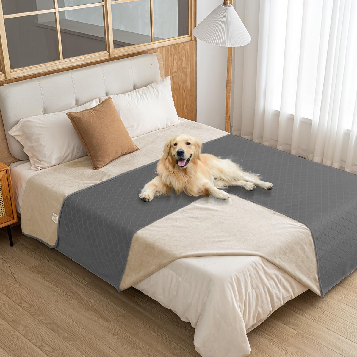 Amarrirose wasserdichte Hundedecke,203x229cm Outdoor Hundematte Waschbar für Grosse Hunde,Flauschig Katze ndecke und Weich Beidseitiger Sofabezug-Schutz,Grau+Beige
