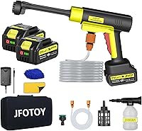 JFOTOY 1200 PSI Cordless Portable Pressure Washer with 2 Batteries, 6-in-1 Nozzle, 33FT Hose - Car, Patio, Fence Cleaner