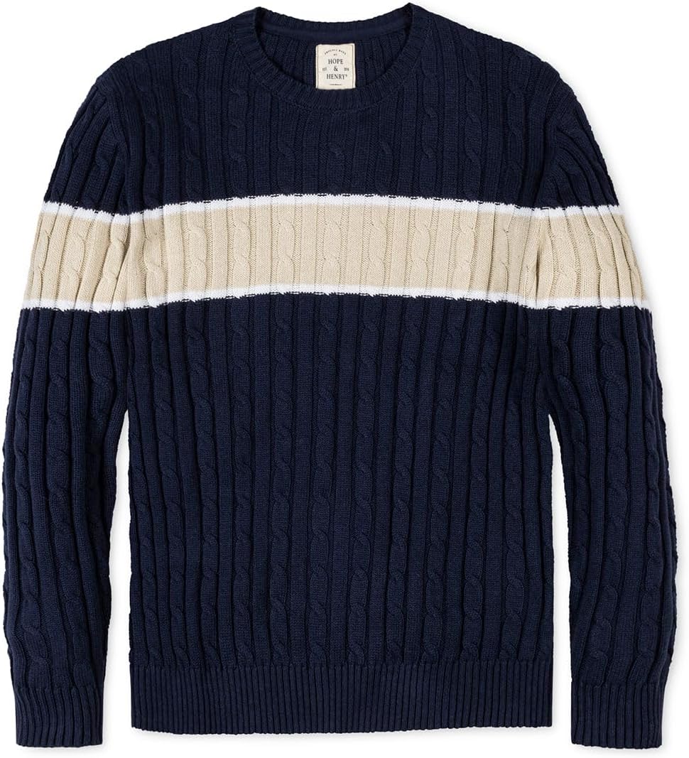Cable Crew Neck Sweater in Organic Cotton by Hope & Henry Men