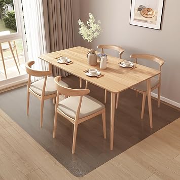 Area Mat for Hard Floors, 46 Semi-Clear Black Vinyl Floor Protector for Under Dining Table, Waterproof Non-Slip Plastic Rug, Splat Mat for Under High Chair