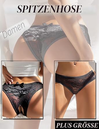 ohyeahlady String Thong Women's Sexy Panties Open Briefs Lace Underwear Lingerie with Open Crotch Large Sizes Panty Hipster Soft Flowers Hole Underwear Lingerie lace panties with open crotch underpants curvy hot elastic panties soft in slit opening clubwear 1/2/4 pack