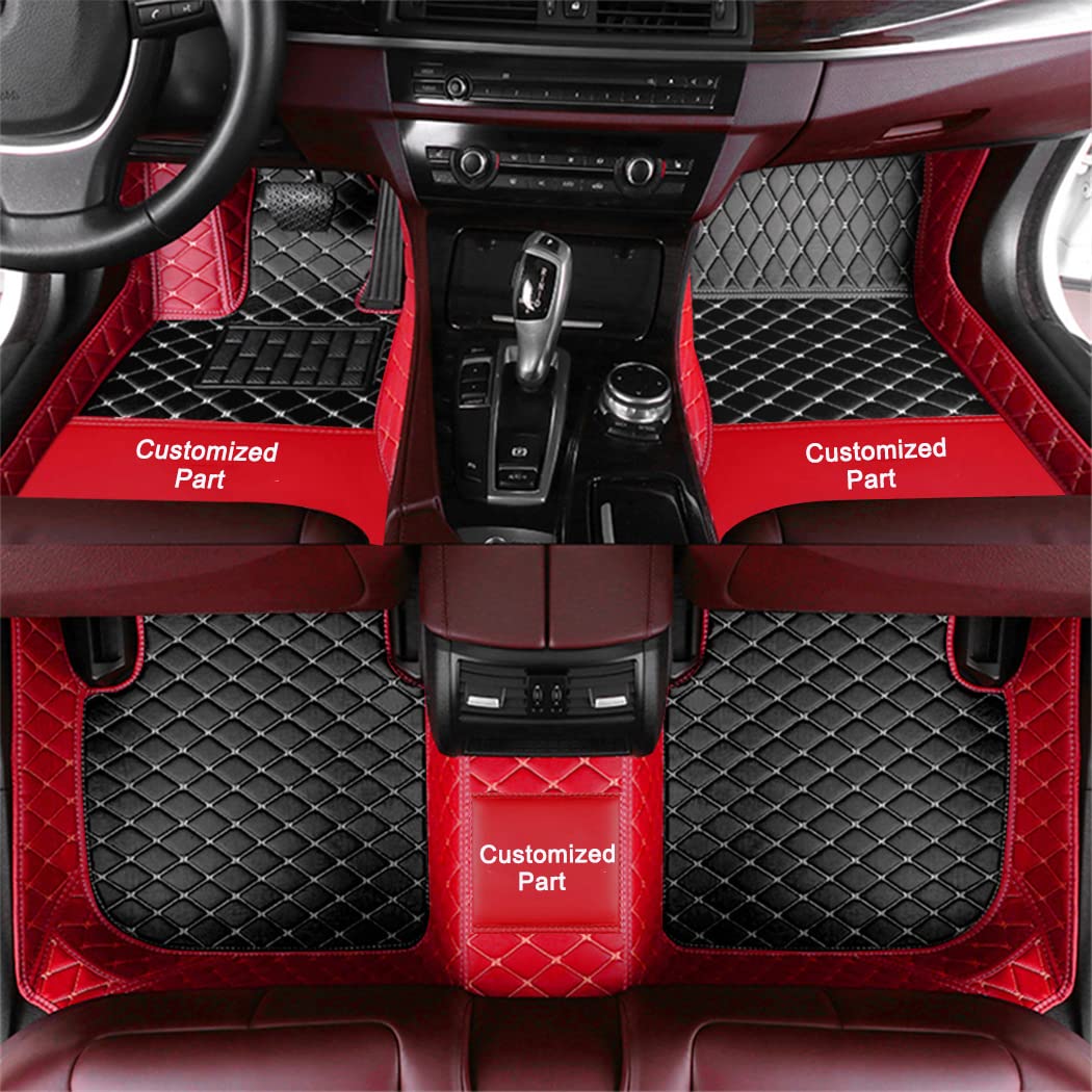 Tapis de Sol pour Peugeot 207 208 307 308 408 508 2008 3008 5008 Expert en Cuir synthétique - pour Toutes Saisons - Imperméable et antidérapant - Rouge et Noir