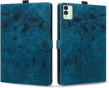 Tablet PC Case Compatible with Tecno Megapad 11 Case 2024 Shockproof PU Leather Embossed Folding Stand Protective Cover Flip Case Card Slot Tablet PC Case Protective CaseBlue