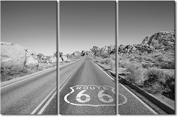 3 Panel Canvas Art Wall Decor Route 66 Painting Highway Black and White Sign Wall Art Decor Modern Home Decor for Living Room Club Arena Office Posters Prints Framed Ready to Hang 60x40 in