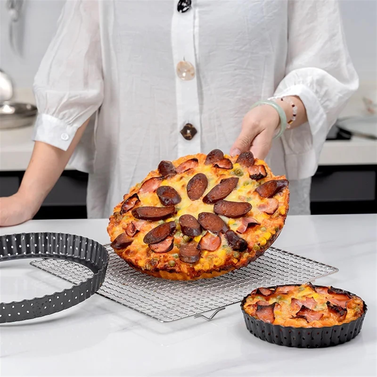 Backblech 5/8/9 Zoll Perforierte Kuchen Pan Pizza Pan Antihaft Obst Kuchen Kuchen Formen Backform Boden Backblech backformen Werkzeuge(20cm 8in)