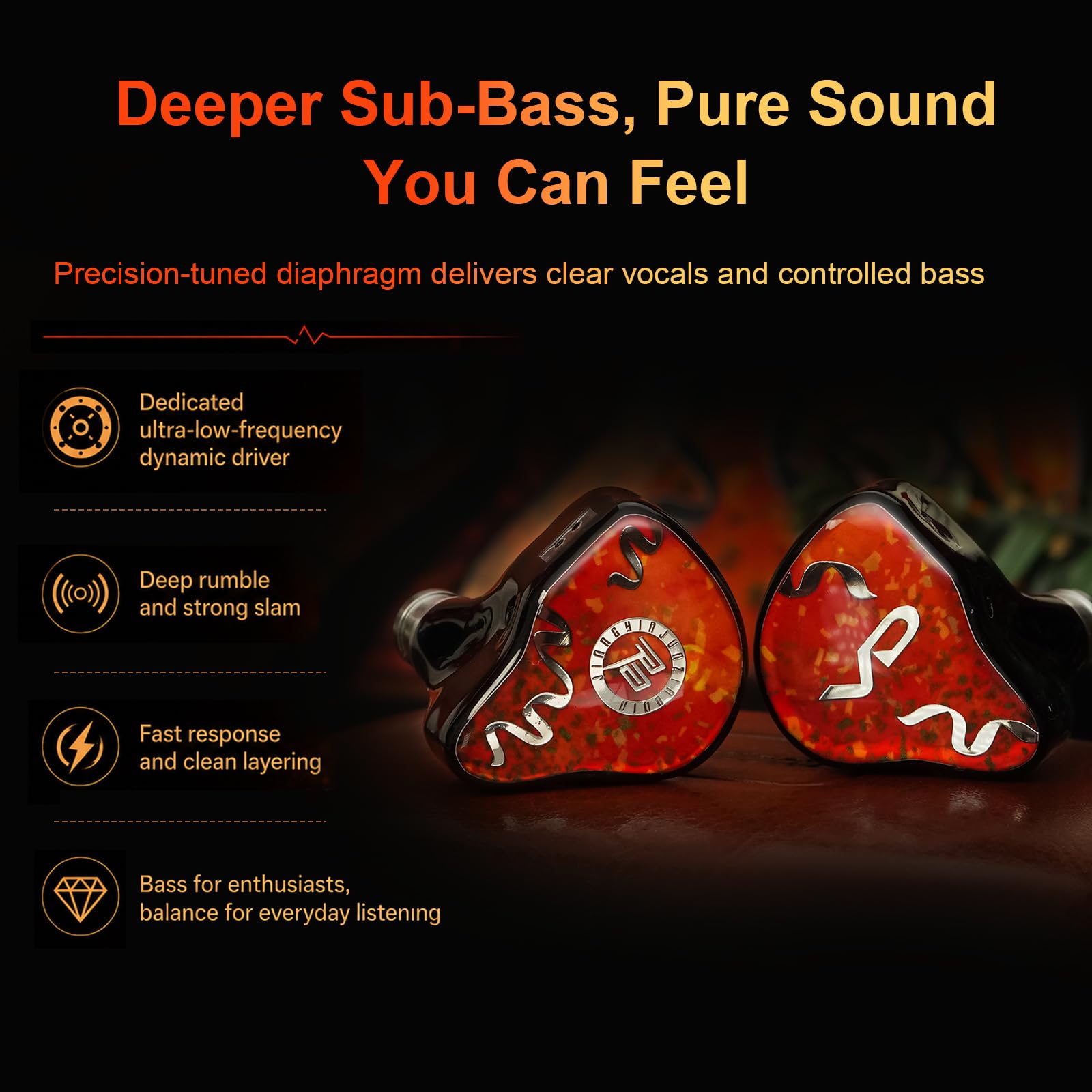 JUZEAR - Auricolari Fiesta IEM, driver ibridi 1DD+3BA con cavo microfono e cavo bilanciato da 4,4 mm inclusi, bassi profondi e voce chiara, auricolari Hi-Fi cablati per musica, giochi, chiamate e