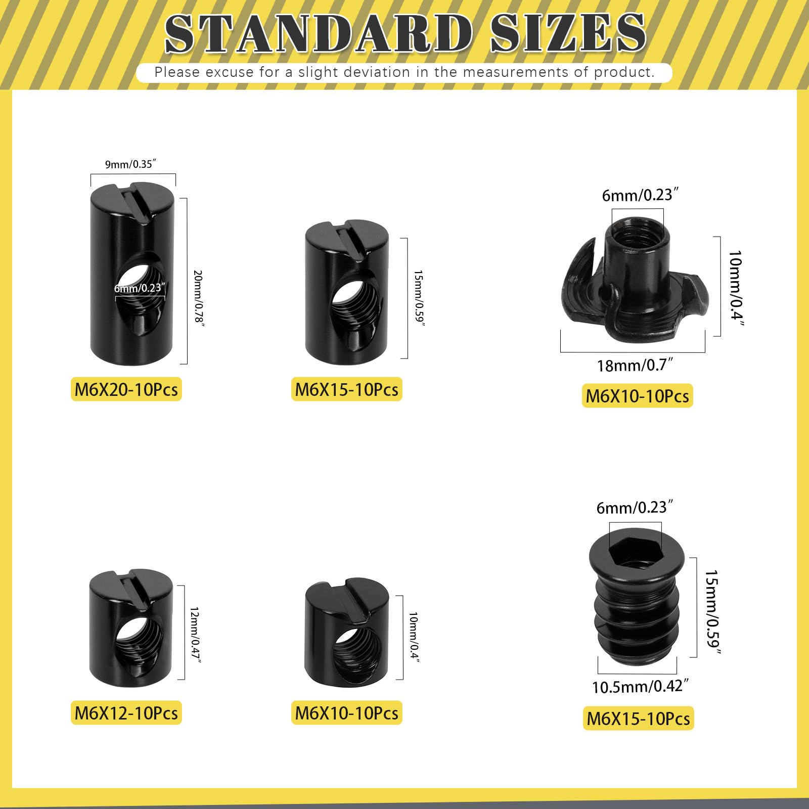 Mardatt 60PCS M6 x 10/12/15/20mm Barrel Nuts Kit, Black Zinc-Plated Carbon Steel Cross Dowels Slotted Barrel Nut - Image 2