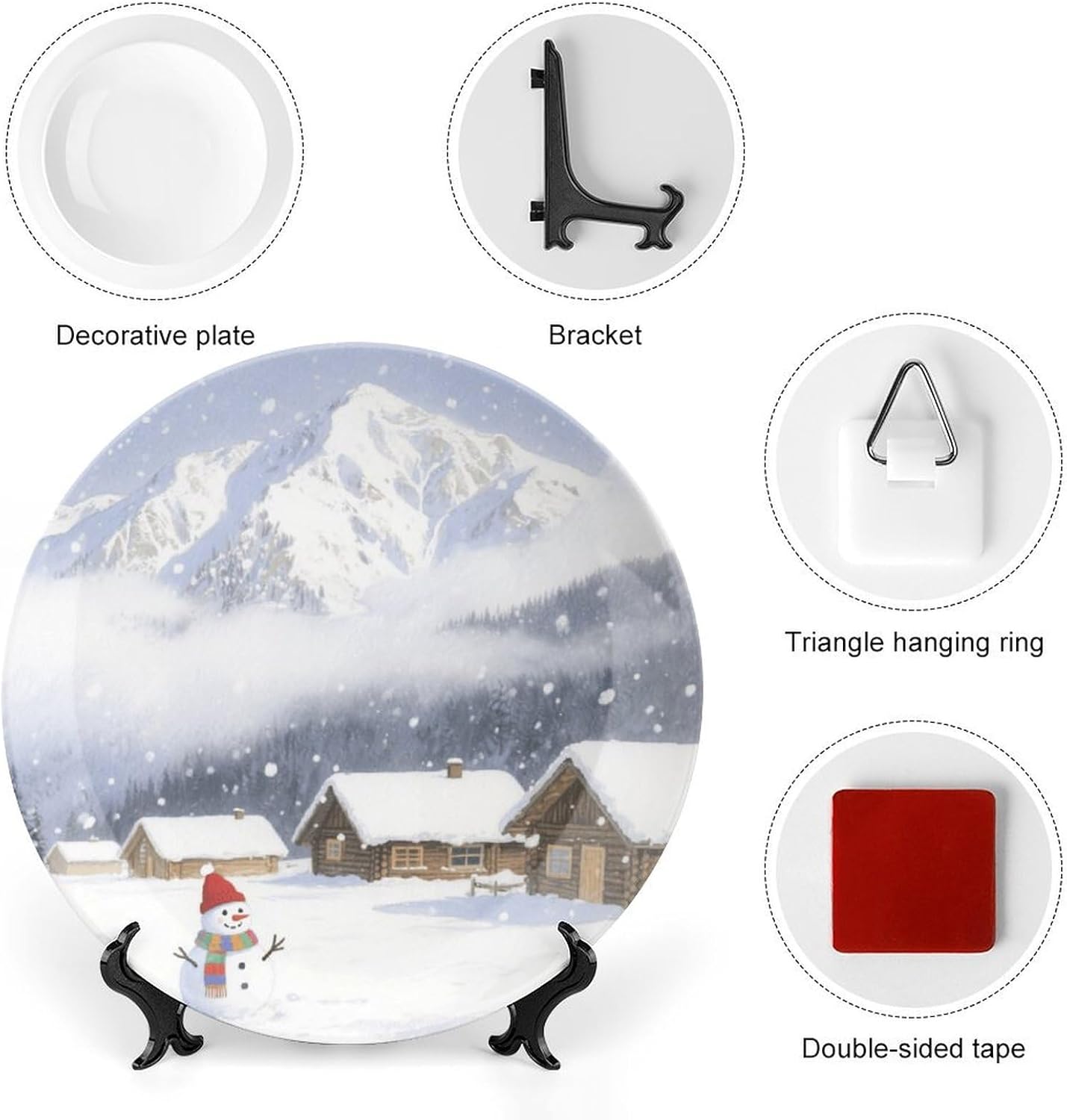 Bone China Decorative Plates Snowy Mountain in Winter Ceramic Decorative Plate Wall Decor with Display Stand Ceramic Ornaments for Wall Hanging Decoration