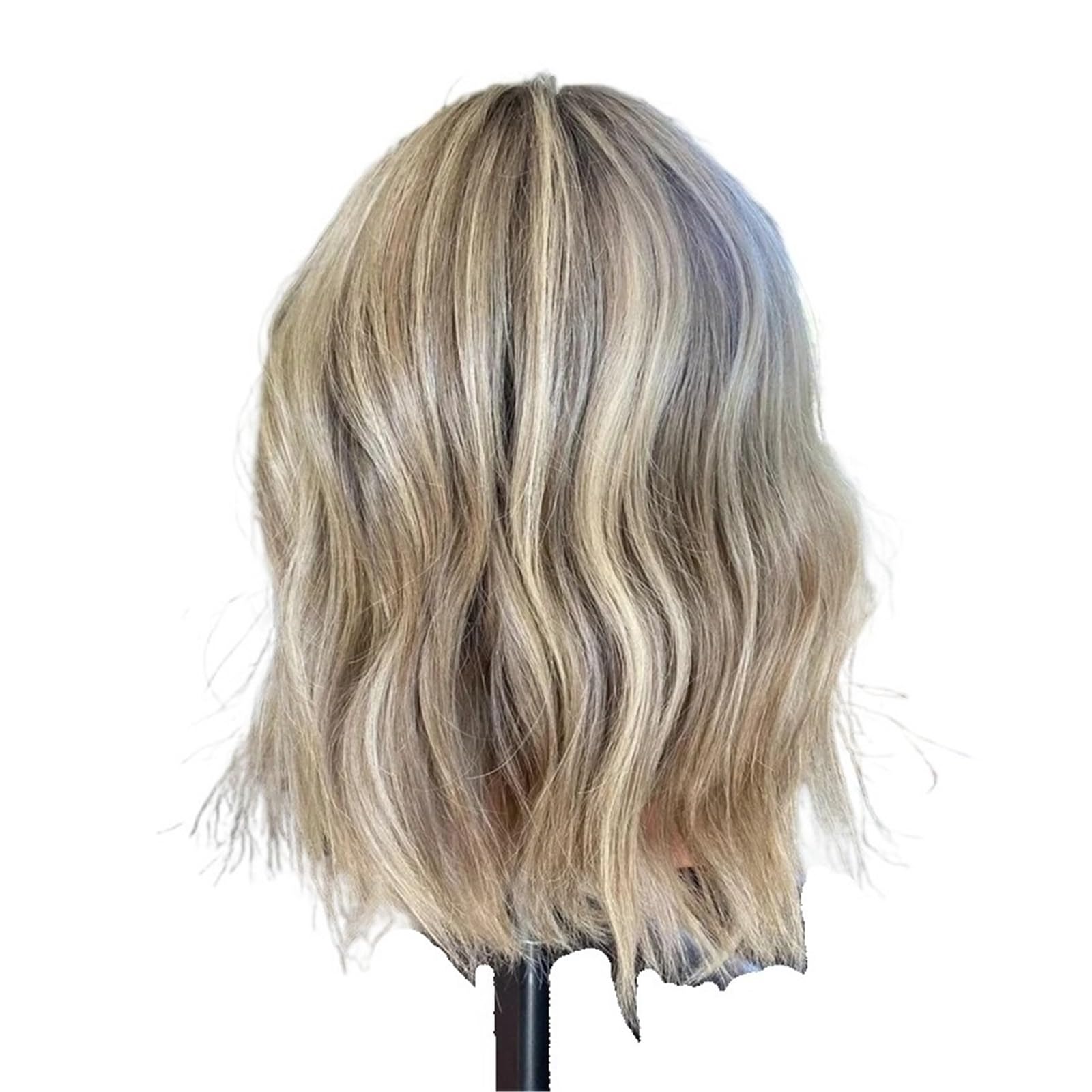 Lizhuzhuzs28 Wigs High Heat Fibre Ash Blonde Highlights HD Lace Wigs for Women 13x4 Glueless Short Bob Wavy Wig Hair Extensions(12inches)