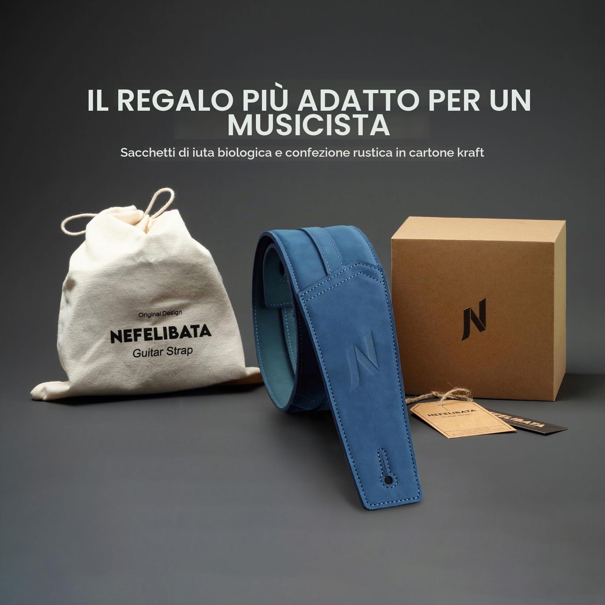 Nefelibata Jtbd-md160 Cinghia per Chitarra, Blu Invecchiato, Einstellbar von 49" bis 57" Unisex-Adulto