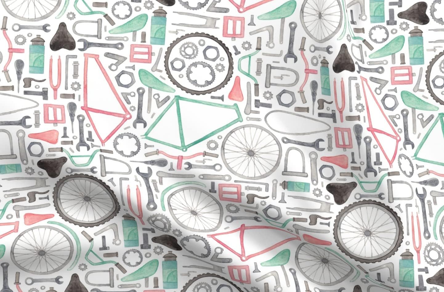 Spoonflower Fabric - Bike Cycling Boys Bicycle Wheels Gears Tools Printed on Upholstery Velvet Fabric Fat Quarter - Upholstery Home Decor Bottomweight Apparel