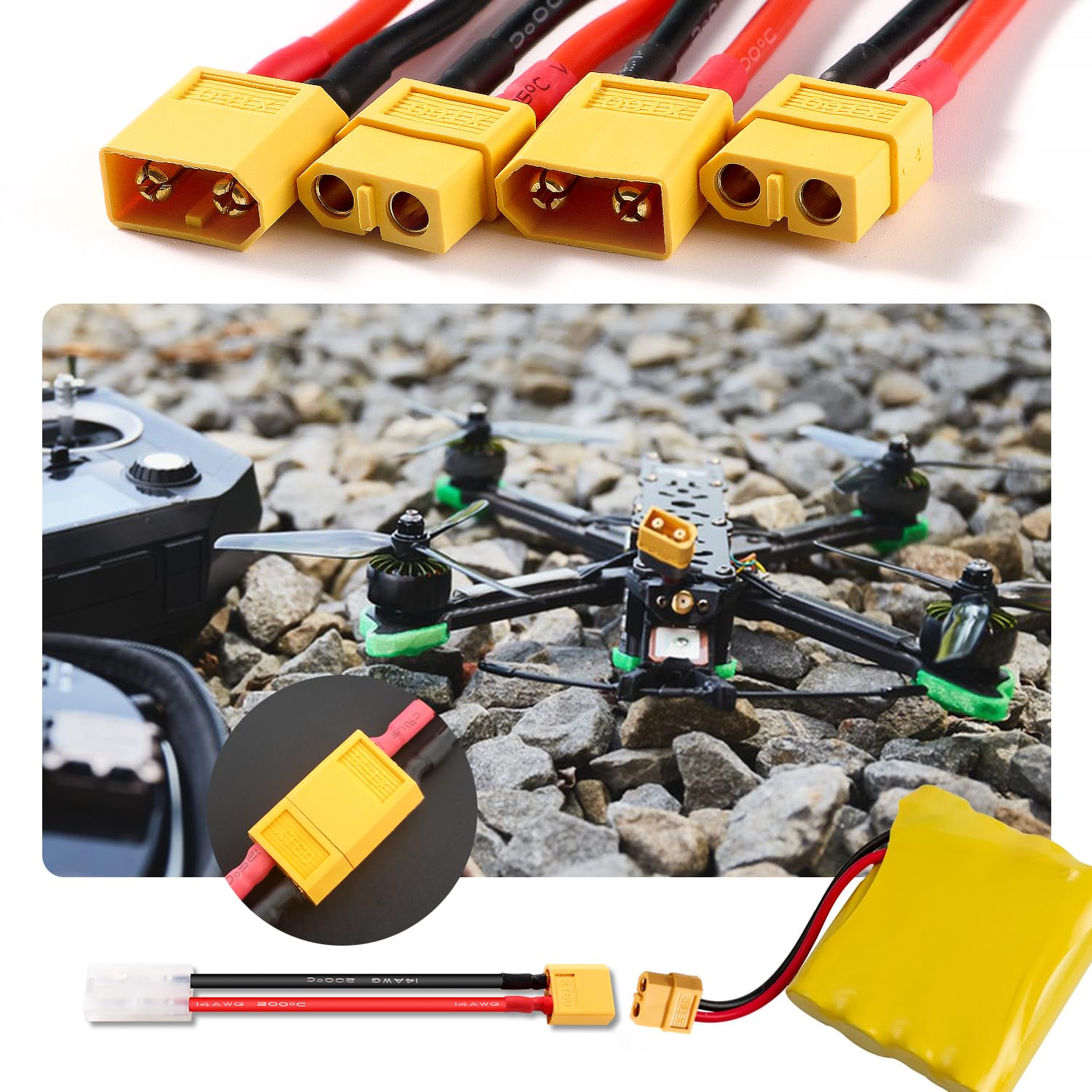 YIXISI Lot De 4 Adaptateurs Tamiya ↔ XT60 – Câbles 10 Cm 14AWG Silicone Pour Batteries LiPo RC Et Chargeurs