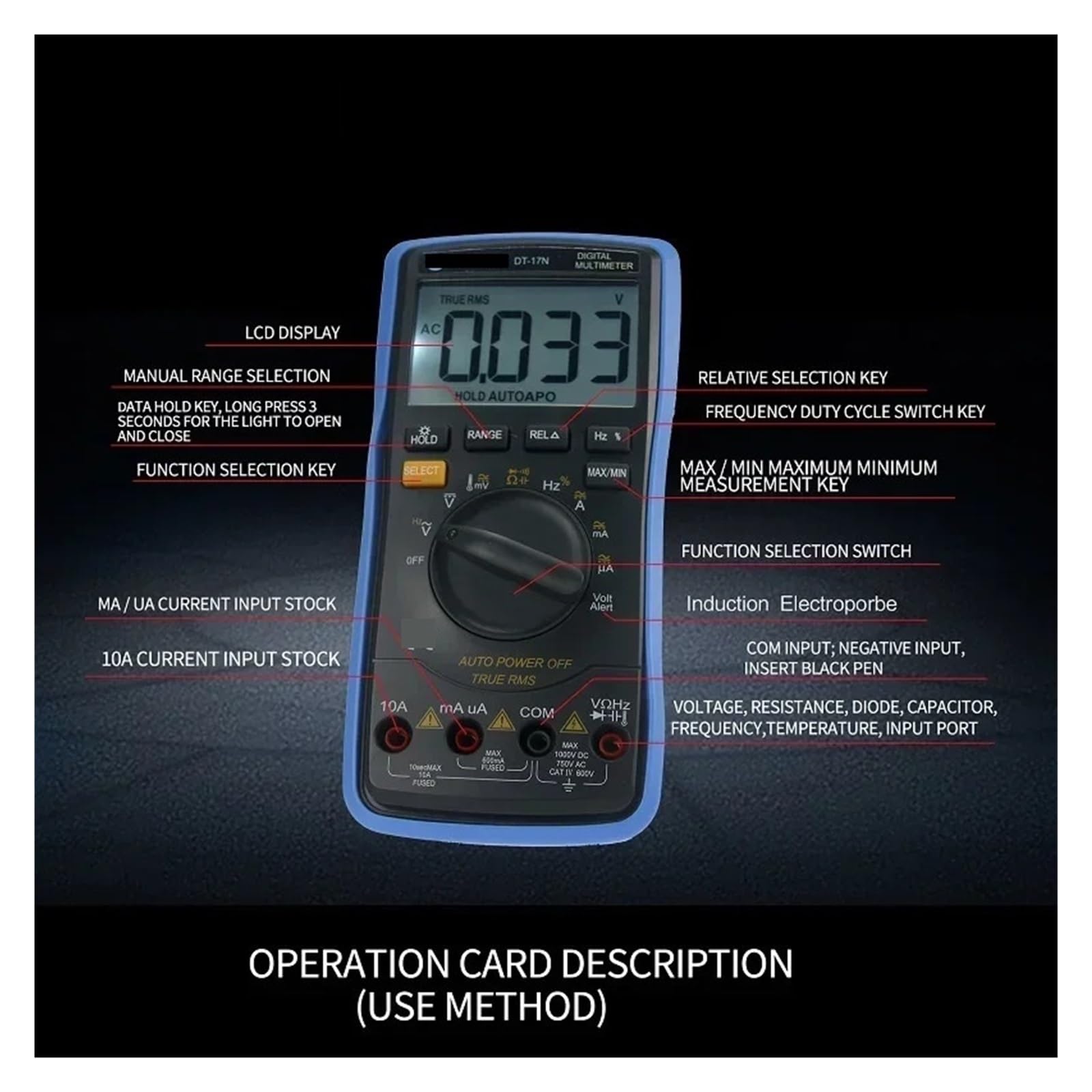Medidor de Resistencia, Multímetro digital inteligente DT 17N, probador LCD de rango automático 3 5/6, medidor 6000 recuentos