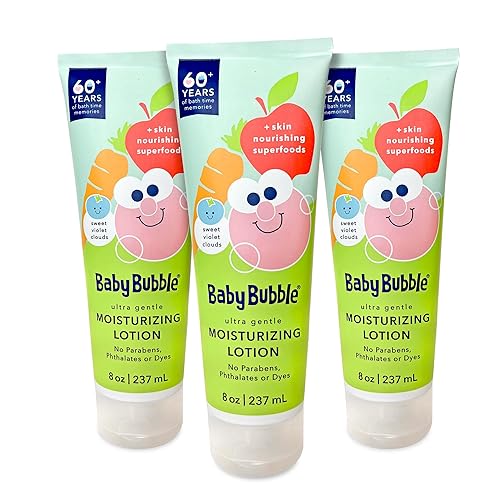 Mr. Bubble Baby Bubble Loción hidratante ultra suave para bebés, aroma a nubes violetas dulces, 8 onzas, paquete de 3
