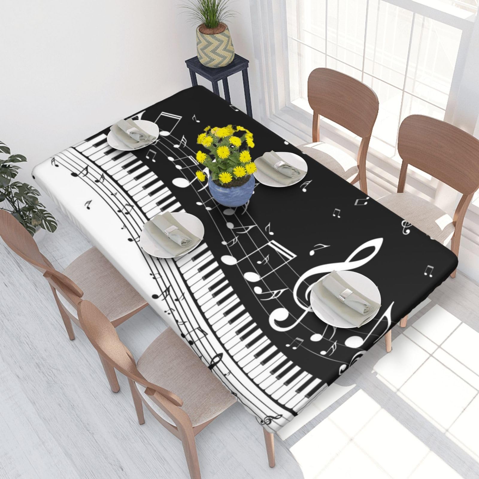 BNVSADC Piano Keys with Musical Notes Printed 4FT Tablecloth 122x76 CM Polyester Kitchen Water Resistant Table Cloth Dining Table Decoration Table Covers
