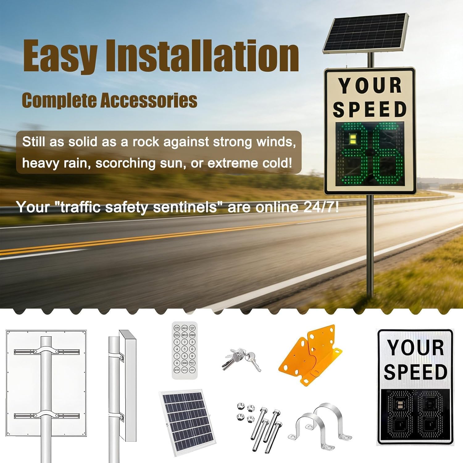 Panneau De Limitation De Vitesse, Panneau Radar Solaire en Aluminium avec Retour Dinformation sur La Vitesse, Panneau De Signalisation Routière avec Affichage LED De White 60X75cm