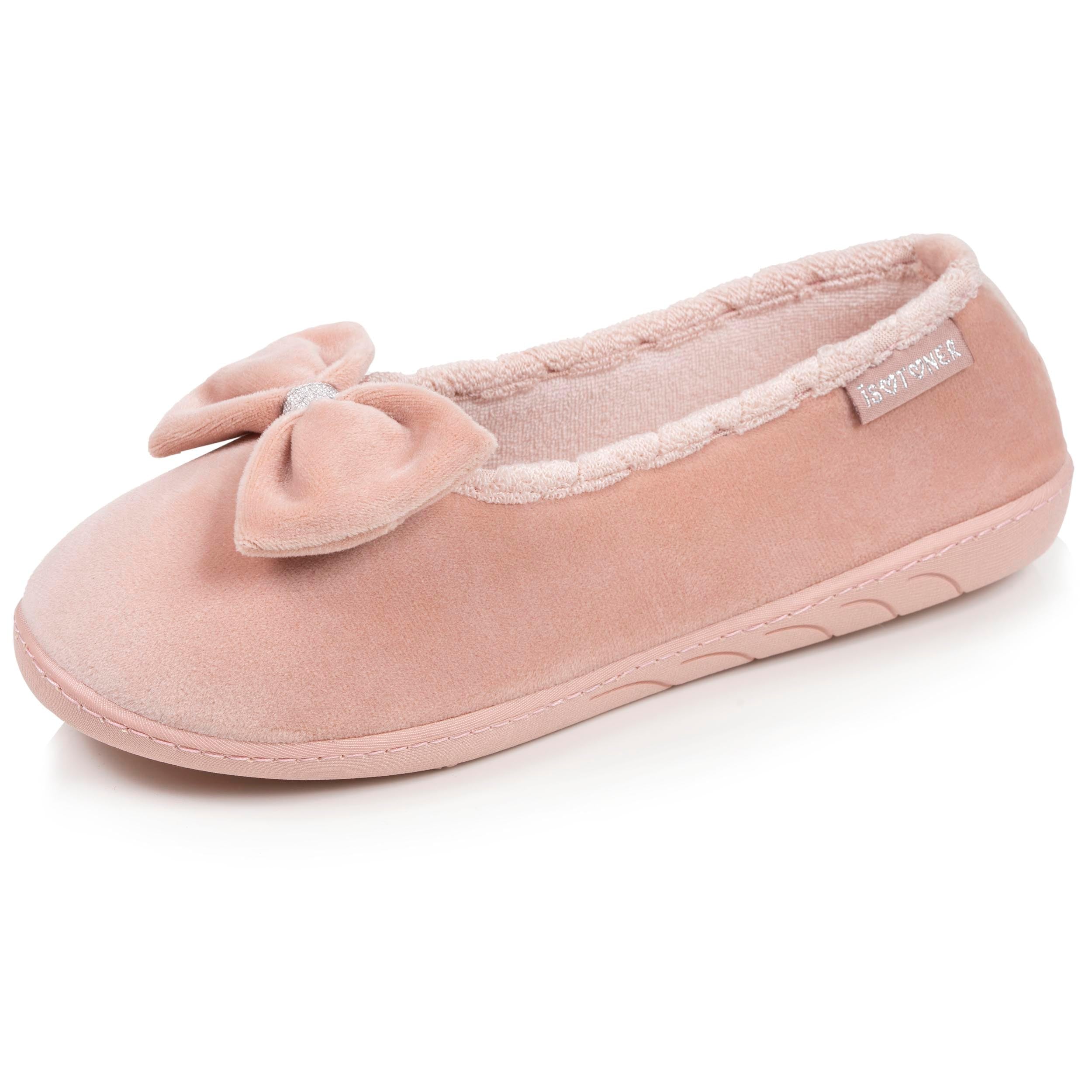 Isotoner Chaussons ballerines femme en microvelours, semelle ergonomique mémoire mousse, blush