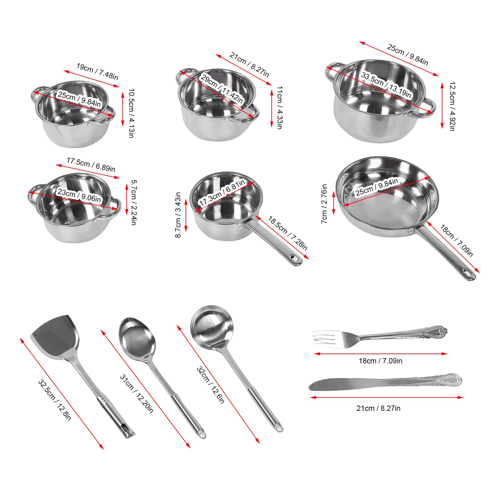 Sonew Juego de Utensilios de Cocina Profesionales de Acero Inoxidable – Juego de Ollas y Sartenes de Cocina de 12 Piezas con Tapas y Utensilios para Estufa de Gas/eléctrica/inducción –