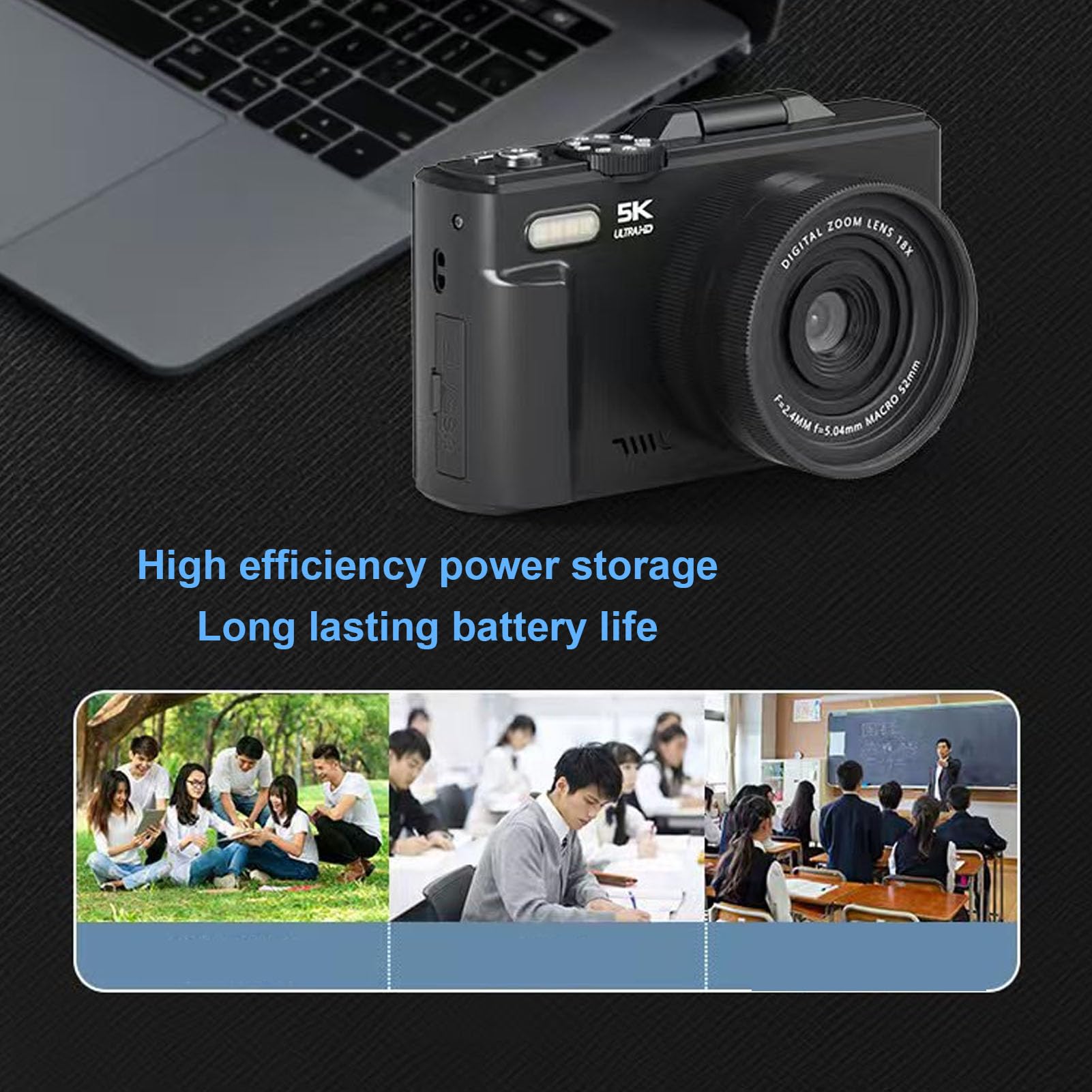 Camera Digitale 5k 75 MP con WiFi, Autofocus Zoom 18x, Schermo di Lancio da 3 Pollici, Fotocamera Vlogging con Carta da 32 GB