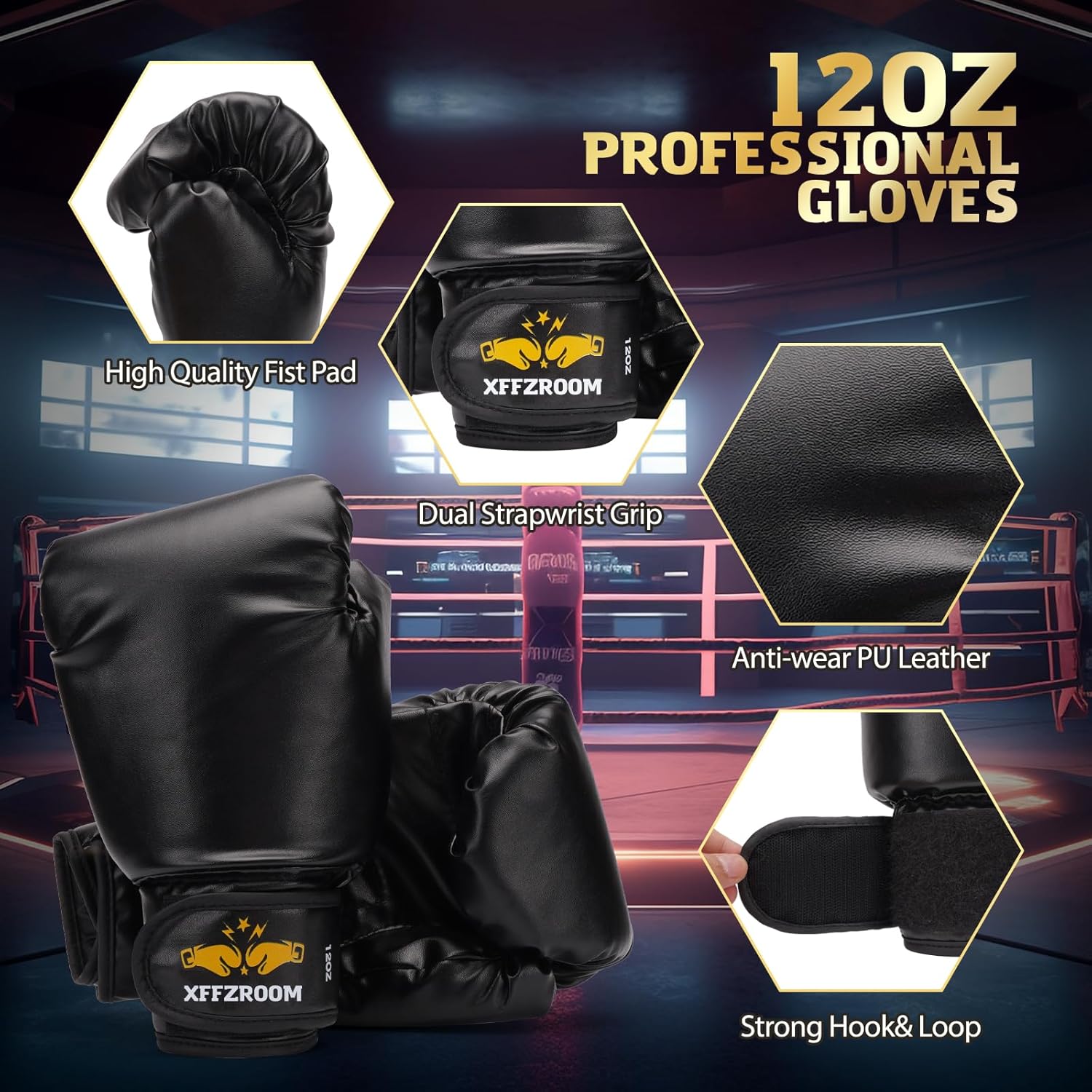 Punching Bag for Adults, 4ft PU Leather 6 in 1 Heavy Boxing Bag Set, Punching Bag with 12oz Boxing Gloves, Hand Wraps, Hanging Bag for MMA Karate Kickboxing Muay Thai Boxing Home - Unfilled